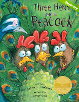 Three Hens and a Peacock