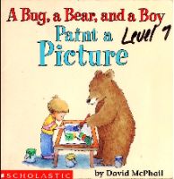 a bug a bear and a boy paint a picture